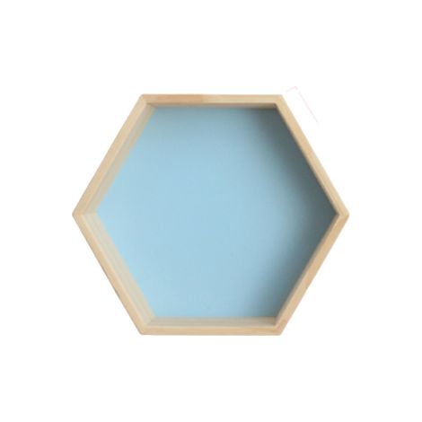 Étagère murale en bois massif présentoir étagère, forme de hexagonale en nid d'abeille (moyen, bleu) (1/5)