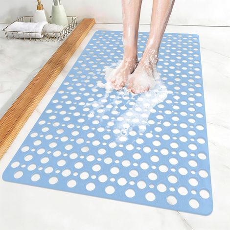 Tapis de Douche Antidérapant, 60x90 cm Tapis de Bain avec Ventouses, Tapis de Baignoire avec Trous D'évacuation, Grand Tapis Antidérapant en TPE, Séchage Rapide (Bleu, 60x90 cm (Rectangulaire)) (1/5)