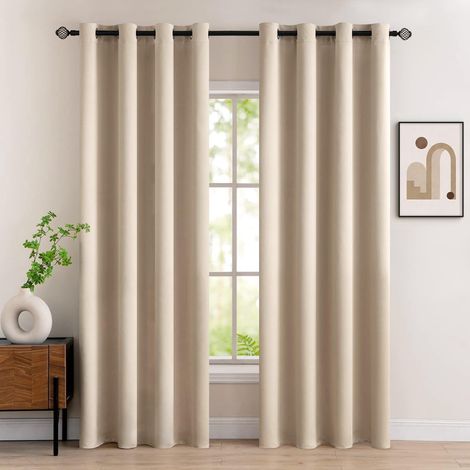 Moderne Verdunkelungsvorhänge, 2-teilig, für Wohnzimmer, 140 x 245 cm, beige, lichtundurchlässige Vorhänge für Schlaf- oder Wohnzimmer (1/5)