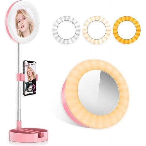 Anello luminoso specchio LED telescopico con supporto cellulare selfie 3 luci