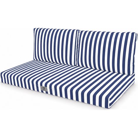 Ensemble Coussins Salon Jardin 120x60 Rayure Bleu Marine - Premium 270g (1 Assise + 2 Dossiers)