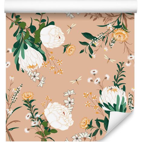 Papel pintado vintage con flores coloridas para salón y dormitorio, 50x1000 cm. (1/5)
