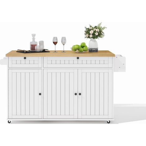 Kücheninsel mit klappbarer Arbeitsplatte, MDF, weiß, 137 x 89,5 x 45 cm (1/5)