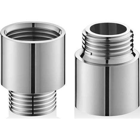 Set di 2 prolunghe per rubinetto 1/2" x 20 mm - Acciaio inossidabile - Prolunga filettata per valvola angolare - Prolunga per soffione doccia - Raccordo per rubinetto da giardino