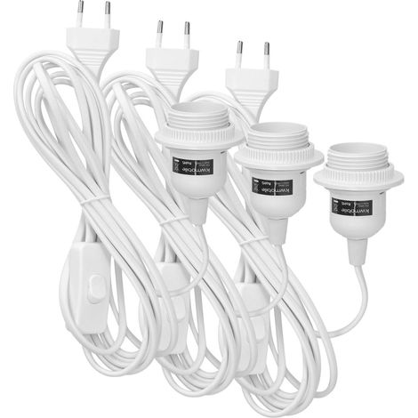 3x Porte-lampe E27, Blanc, Anneau fileté, Interrupteur, Cordon 3,5m, Intérieur