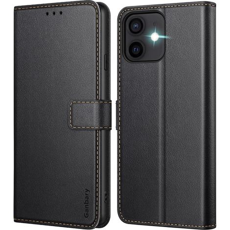 iPhone 12/12 Pro Handyhülle Leder Klapphülle Schwarz Kartenschlitze (1/5)