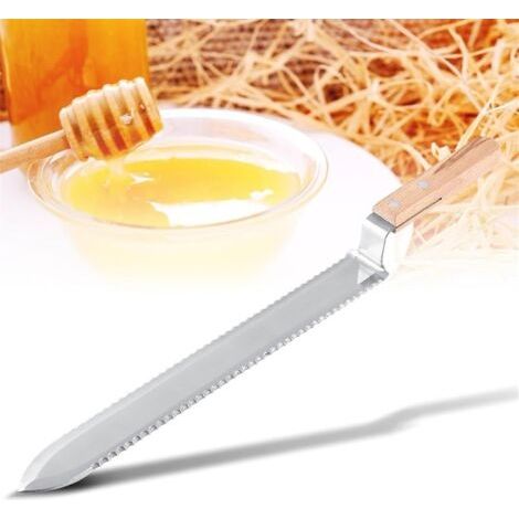 Couteau à Désoperculer Dentelé Outil de récolte de miel professionnel pour l'apiculture, lame en acier inoxydable et poignée en bois, pour une récolte efficace du miel, extraction facile du miel 280mm (1/5)