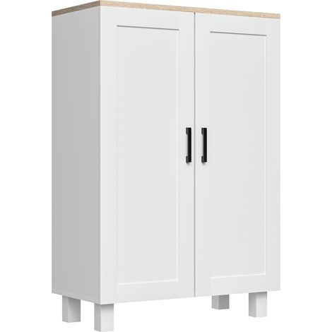 Étagère, réglable, blanc, 60 x 30 x 90 cm, pour cuisine et couloir, Mobilier auxiliaire avec 2 portes, salle à manger, format pratique (1/5)