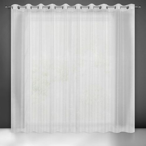 Cortina Emma de 290x250 cm, color blanco con hilo plateado, lista con ojales.