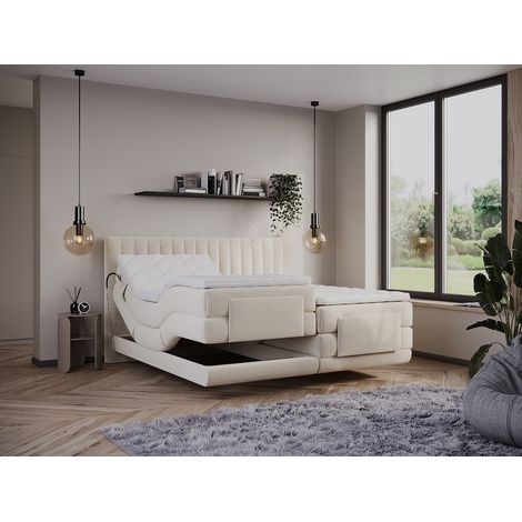 Set boxspring test. cuciture vert.+Rete relax elettr.+Mater.+Topper 2x90x200 Velluto Beige - DONISI di PALACIO (1/4)