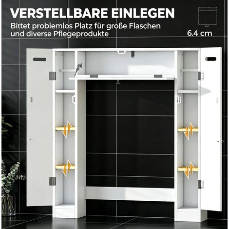 Meuble de rangement WC avec 2 armoires latérales, tiroir pivotant et porte-papier blanc en MDF (1/5)