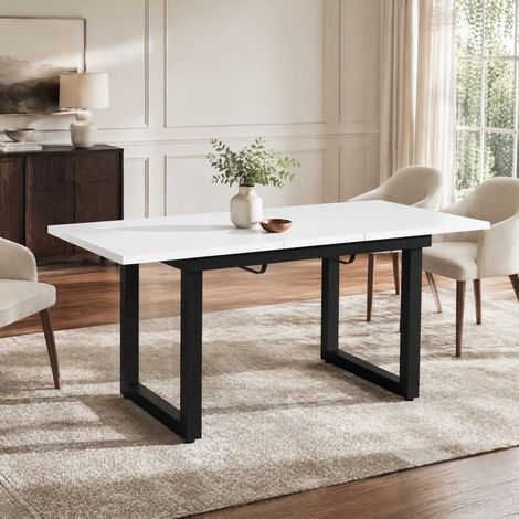 MEUBLIV Table à manger extensible 140/180x80x75 cm blanc et noir style industriel (1/5)
