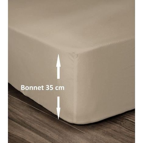 LOVELY HOME Drap Housse 100% Coton 180x200cm - Bonnet 35cm - Beige (1/3)
