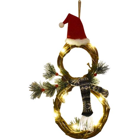 Guirlande Lumineuse En Rotin Forme De Bonhomme De Neige - Porte D'Entrée Décoration Noël - 21 X 54 Cm - 10 Led - Fonctionne Sur 2 Piles AA (1/5)