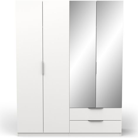 Armoire 4 portes dont 2 avec miroir 2 tiroirs couleur blanc mat - Largeur 157,3 x Profondeur 51,1 x Hauteur 203 cm (1/5)