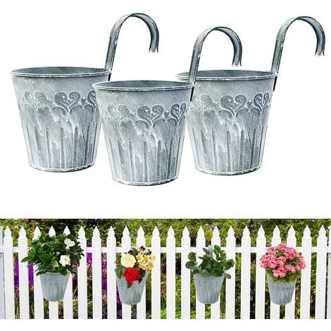 6 Pièces Pots de Fleurs à Suspendu en Fer, Pots de Plantes en Métal Style Vintage avec Crochets, Seau de Plante Fleurs pour Décotation Balcon Jardin Extérieur Intérieur Mural Clôture
