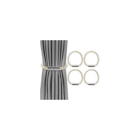 Lot de 4 supports magnétiques tressés pour rideaux – Anneaux magnétiques décoratifs pour bureau et intérieur, couleur beige (1/5)