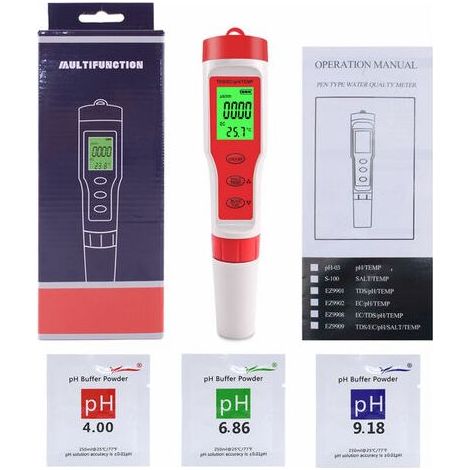 4-in-1 pH-, TDS-, EC- und Temperaturmessgerät – Sonde mit automatischer Temperaturkompensation – Für Trinkwasser, Aquarien, Hydrokultur und Labor – 1 Stück (1/5)
