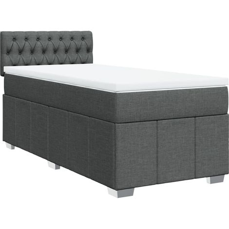 Lit simple Lit adulte Sommier à lattes de lit et matelas Gris foncé 90x190 cm Tissu