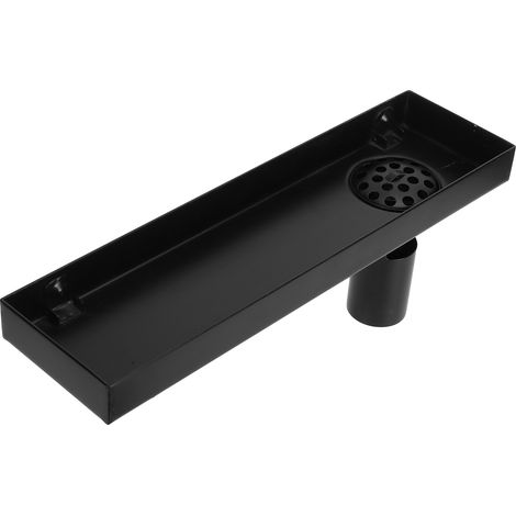 Siphon de sol de 30 cm en acier inoxydable 304, noir mat, modèle linéaire encastré avec couvercle amovible,sortie d'eau latérale (1/5)