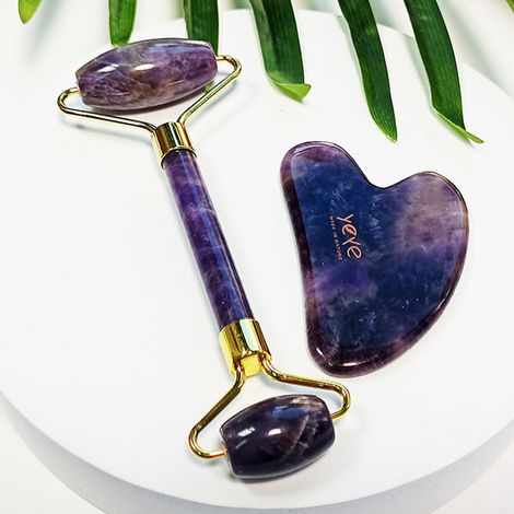 Set composto da rullo e pietra Gua Sha per massaggio e relax - ametista viola Yeye (1/5)