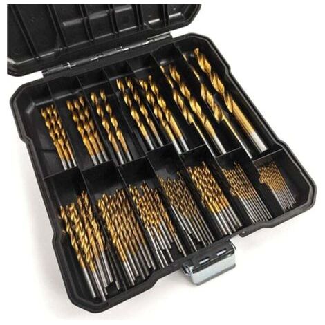 Coffret 99 forets hélicoïdaux - Métal revêtu titane - Ø1.5-10mm - Pour bois et plastique - Professionnel (1/4)