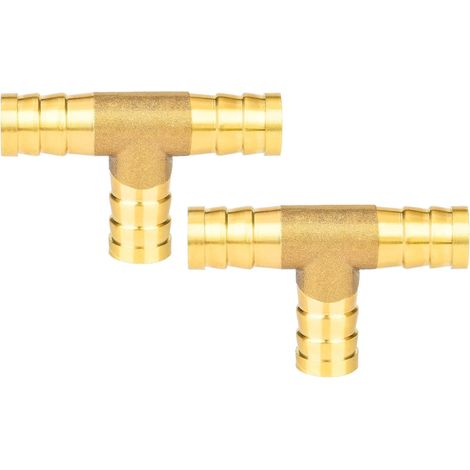2 Stück T-Stück für Druckluftschlauch, 3-Wege-T-Schlauchverschraubungen aus Messing, 10 mm (1/5)