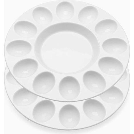 Plateau à œufs mimosa - Céramique en porcelaine blanche, 12 œufs (lot de 2), plateau de service pour œufs mimosa durs, porte-œufs de Pâques et desserts (1/5)