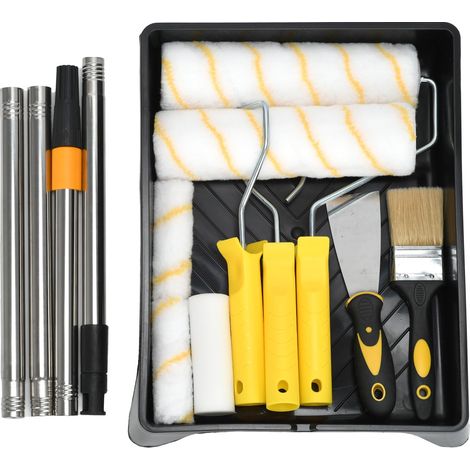 Lot de 13 rouleaux de peinture – 23 cm et 10 cm en microfibre, bac à peinture, pinceau, raclette et barre d'extension (jusqu'à 1,2 m) – Idéal pour murs, plafonds, meubles – Résultat sans traces (1/5)