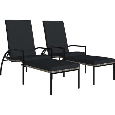Maison Exclusive - Lettini Prendisole 2 pz con Poggiapiedi in Rattan PE Grigio (1/5)