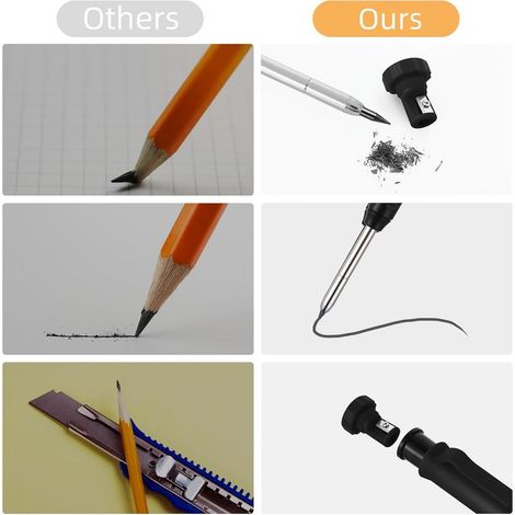 Konstruktionsbleistift, Druckbleistift für Zimmerleute mit 6 Minen, Bleistift für Metall, Beton, Fliesen und Tischlerei mit integriertem Anspitzer, langlebiger Marker (Schwarz) (1/5)