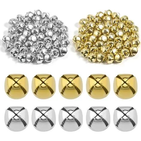 100 clochettes de Noël, petites clochettes en métal pour décoration de Noël artisanale (50 argentées et 50 dorées, 1,27 cm) (1/3)
