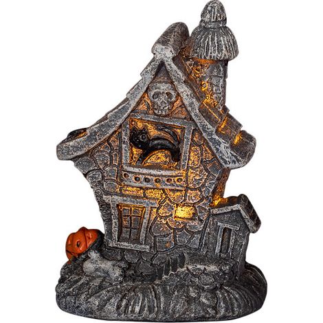 3Pcs Halloween House Ornament LED Haunted House with Light Desktop Ornament Ghostly Mausoleum Halloween Mini Haunted House Spooky Village Figurine Lighted Pumpkin Statue (1/4)