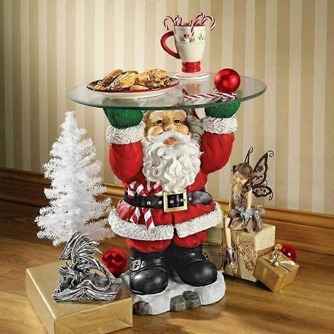 Ornement de table en résine sculptée représentant le Père Noël, avec plateau en verre. (1/5)