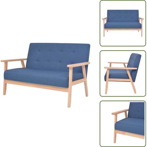 Divano in legno - vidaXL Divano a 2 Posti in Tessuto Blu -