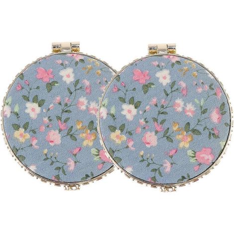 Miroir cosmétique compact double face pliable, style rétro créatif, rond, bleu 8 x 7 cm, idéal pour les voyages et un usage quotidien (lot de 2). (1/3)