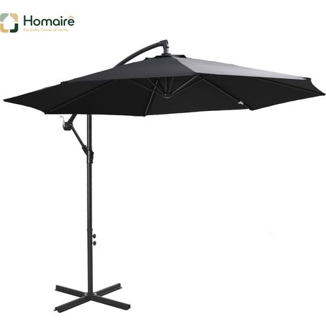 HOMAIRE Sonnenschirm Ampelschirm avec manivelle, structure en acier et toile en polyester, noir