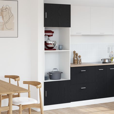 Hängeschrank mit Regal Schwarz Eichen-Optik 60 x 57 x 207 cm