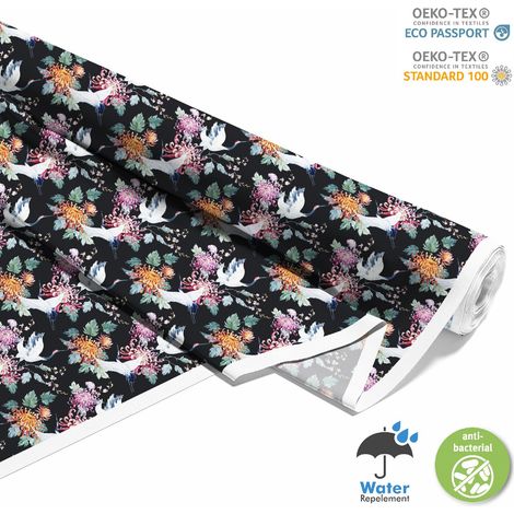 Outdoor Dekostoffe Oxford - Motiv Kraniche und Chrysanthemen (1/5)