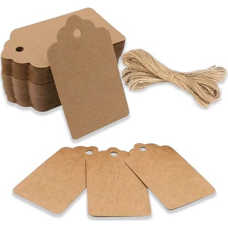 Étiquettes cadeaux TuseRxln en papier kraft, 100 étiquettes avec 20 mètres de ficelle de jute, pour la confection de cadeaux de Noël et de mariage. (1/5)