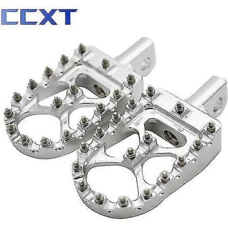 CNC-gefräste, breite Fußrasten für Motorräder, 360° drehbar, passend für Harley Dyna, Fat Bob, Softail, Sportster, Street Bob, Motocross, Universal – Silber (1/5)