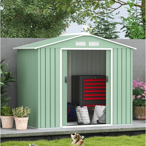 Caseta de jardín metálica con puertas correderas, 213 x 130 x 185 cm, verde claro HAVRYA (1/5)