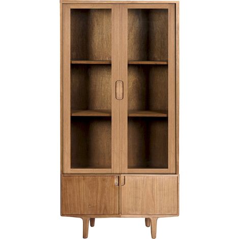 Vitrine nordique en bois mindi et verre style scandinave élégant - Bois marron naturel et verre transparent (1/5)