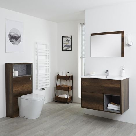 Hudson Reed Hoxton - Set Moderne Chêne Foncé Avec Large Meuble Lavabo et Meuble WC (1/5)