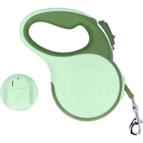 Laisse rétractable pour chien avec lumière intégrée, 5 m, poignée ergonomique, haute sécurité, idéale pour les promenades en extérieur (vert). (1/5)