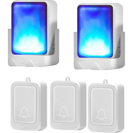 Sonnette sans fil - 3 émetteurs et 2 récepteurs - 7 couleurs lumineuses et 4 niveaux de volume - Idéale pour la maison, le bureau, les personnes âgées et les personnes malentendantes