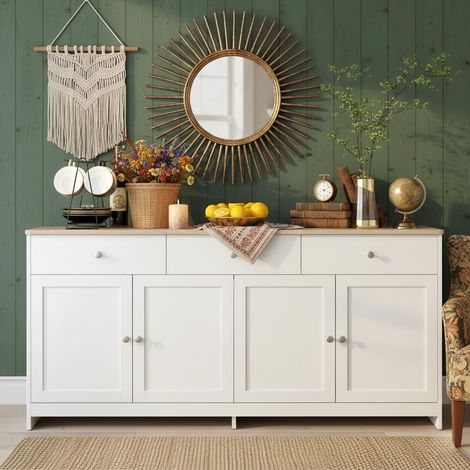 Buffet 160 cm avec 3 Tiroirs et 4 Portes– Buffet Scandinave, Grand Espace de Stockage pour Salon ou Chambre – Blanc (1/5)