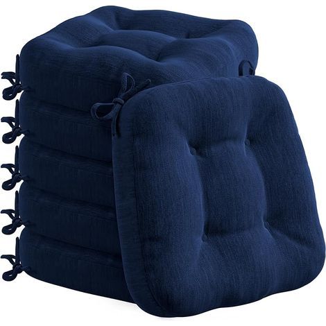 Lot de 6 coussins de chaise épais et confortables avec housse imperméable, lavables, antidérapants, pour chaises d'extérieur et de jardin, 40 x 40 x 8 cm, bleu marine (1/5)