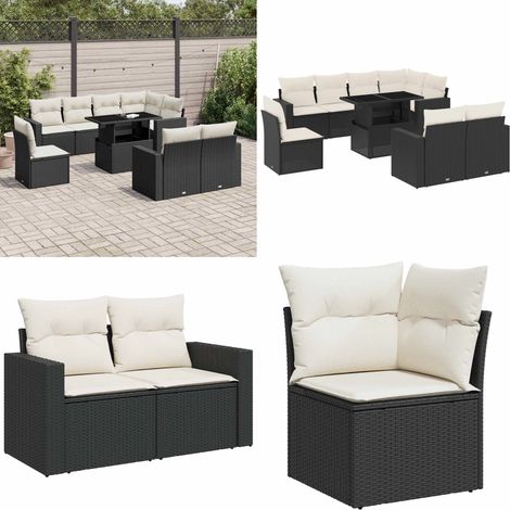 Salon de jardin 9 pcs avec coussins noir résine tressée - Ensemble Salon De Jardin - Meuble Extérieur - Jardin - Mobilier De Jardin - Set Salon De Jardin - Home & Living (1/5)