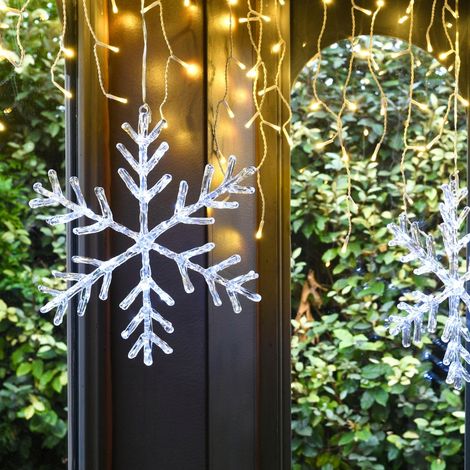 Décoration lumineuse flocon de neige 36 cm – 30 micro-LED blanc pur – 8 fonctions animées – Câble argent transparent – Timer 6 heures – Blachère Illumination (1/3)